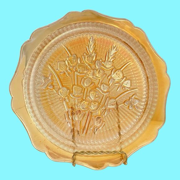Jeannette Carnival Glass Vintage 1950’s Marigold Iris And Herringbone Plate 9” - Picture 1 of 8